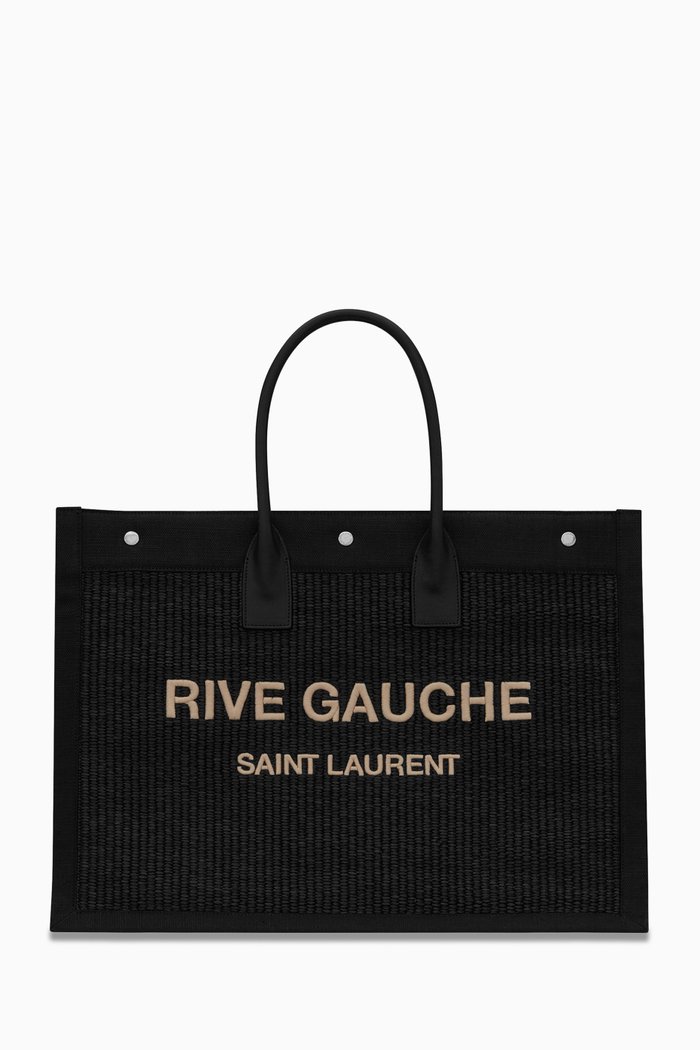 

Small Rive Gauche Tote Bag in Raffia, Black