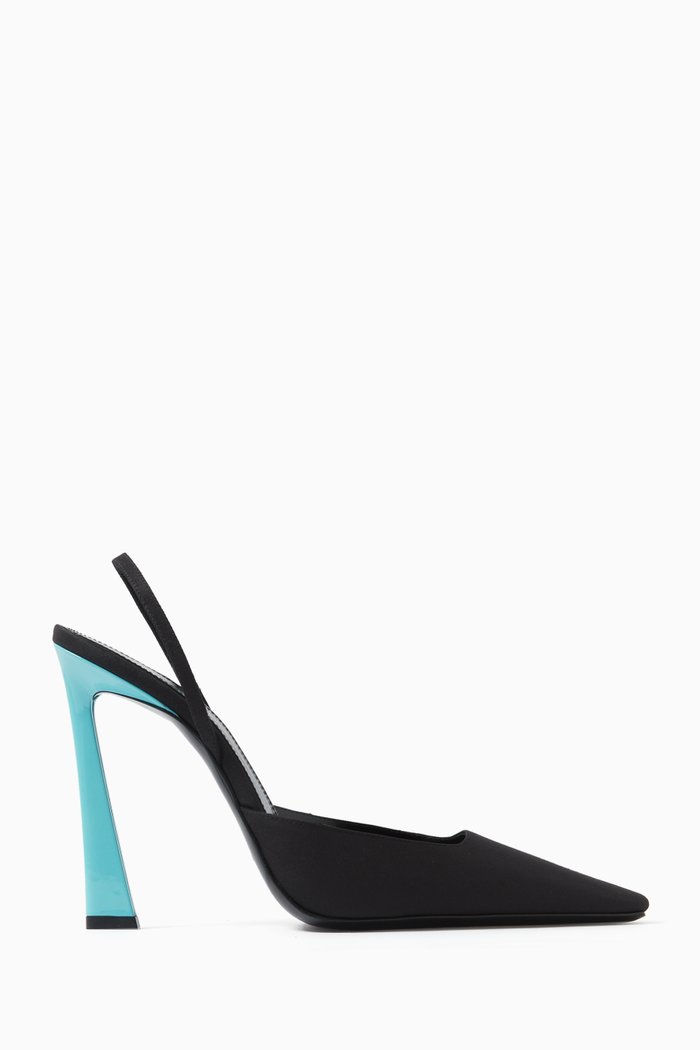 

Blade 105 Slingback Pumps in Shantung & Patent Leather, Black