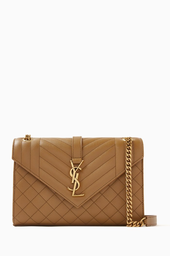 Medium Envelope Bag in Mix Matelassé Grain de Poudre Embossed Leather, Green