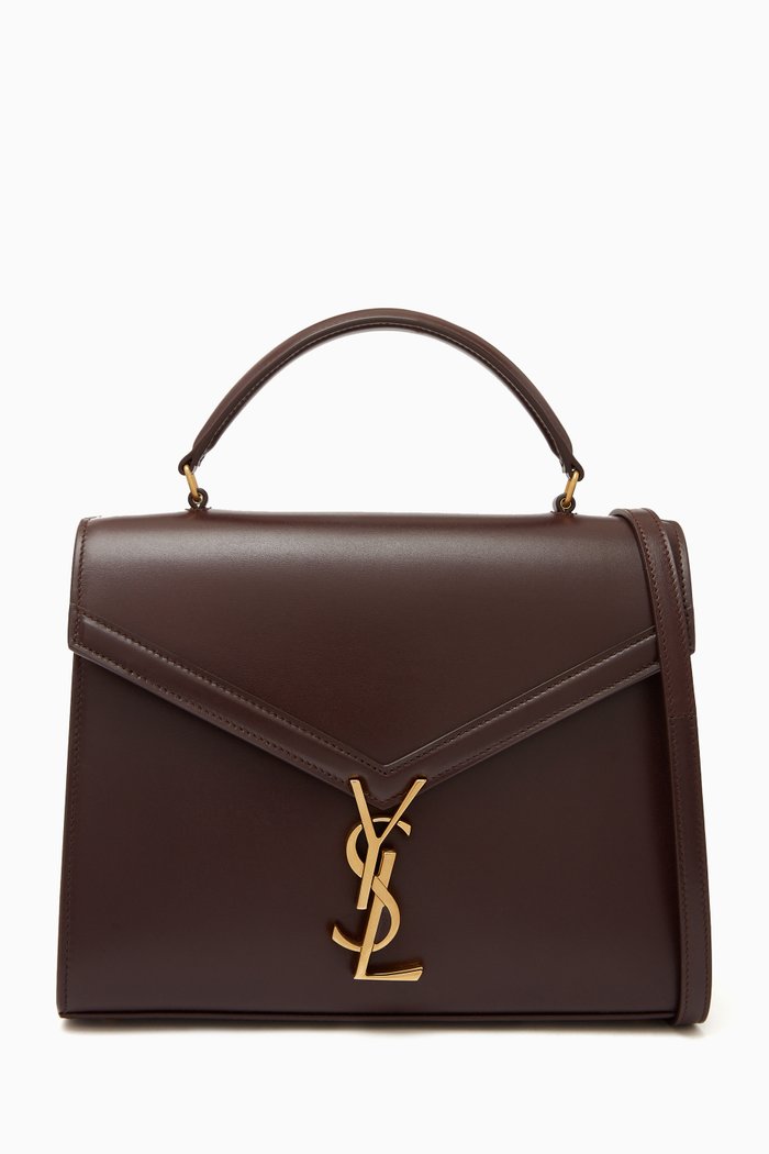 

Medium Cassandra Flap Top Handle Bag in Leather, Brown