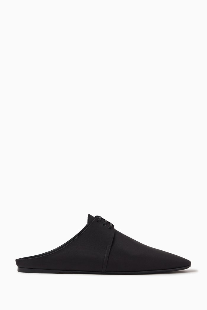 

Terence Square Toe Mules in Shantung, Black