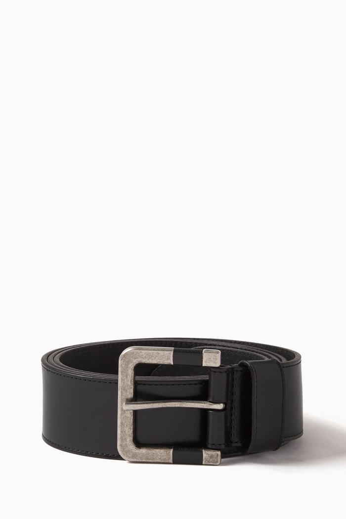 

Carree Wide Buckle Belt in Vegetable-tanned Leather, Black