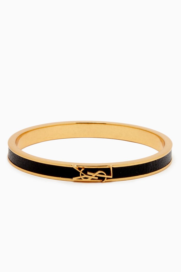 

Opyum Bangle Bracelet in Leather & Metal, Black