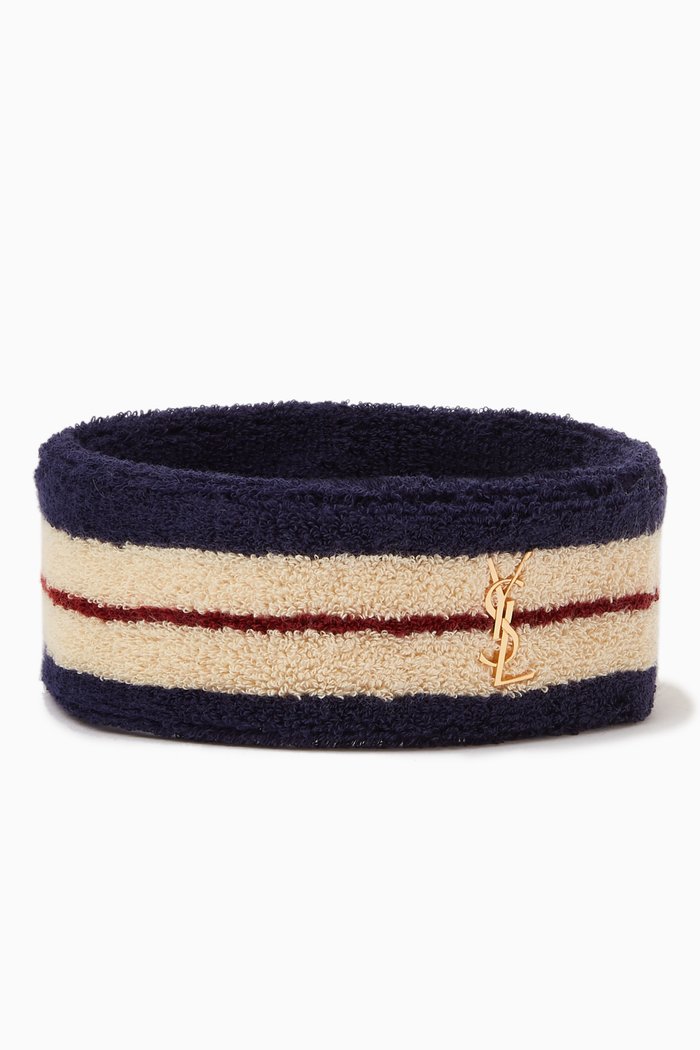 

Striped Headband in Terrycloth, White