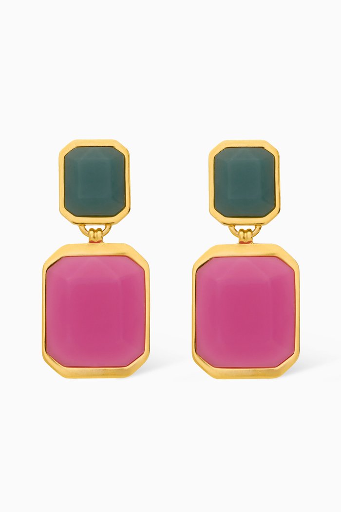 

Octagon Clip-on Earrings in Metal & Resin, Pink