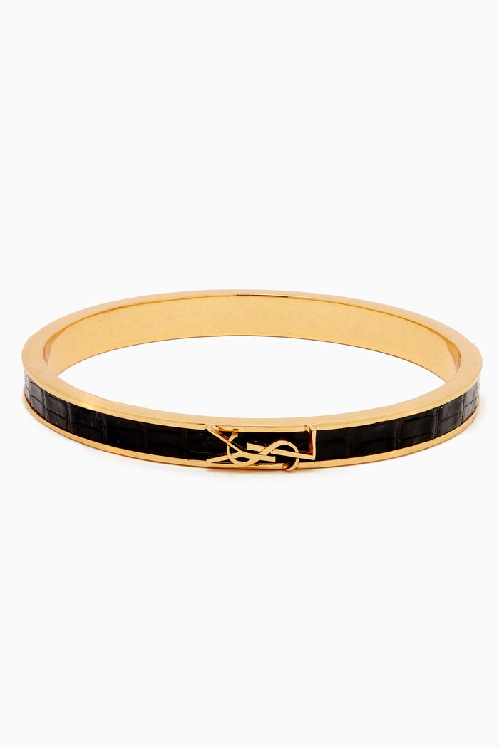 

Opyum Bangle Bracelet in Lizard-embossed Leather & Metal, Black