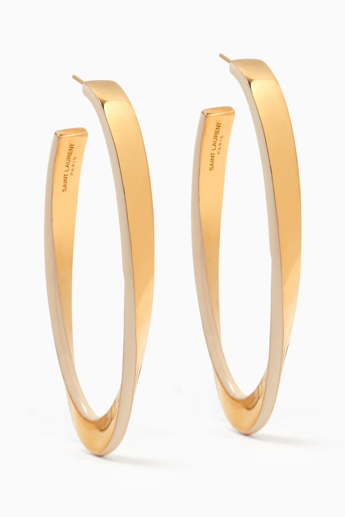 

Curved Oval Hoop Earrings in Metal & Enamel, Gold