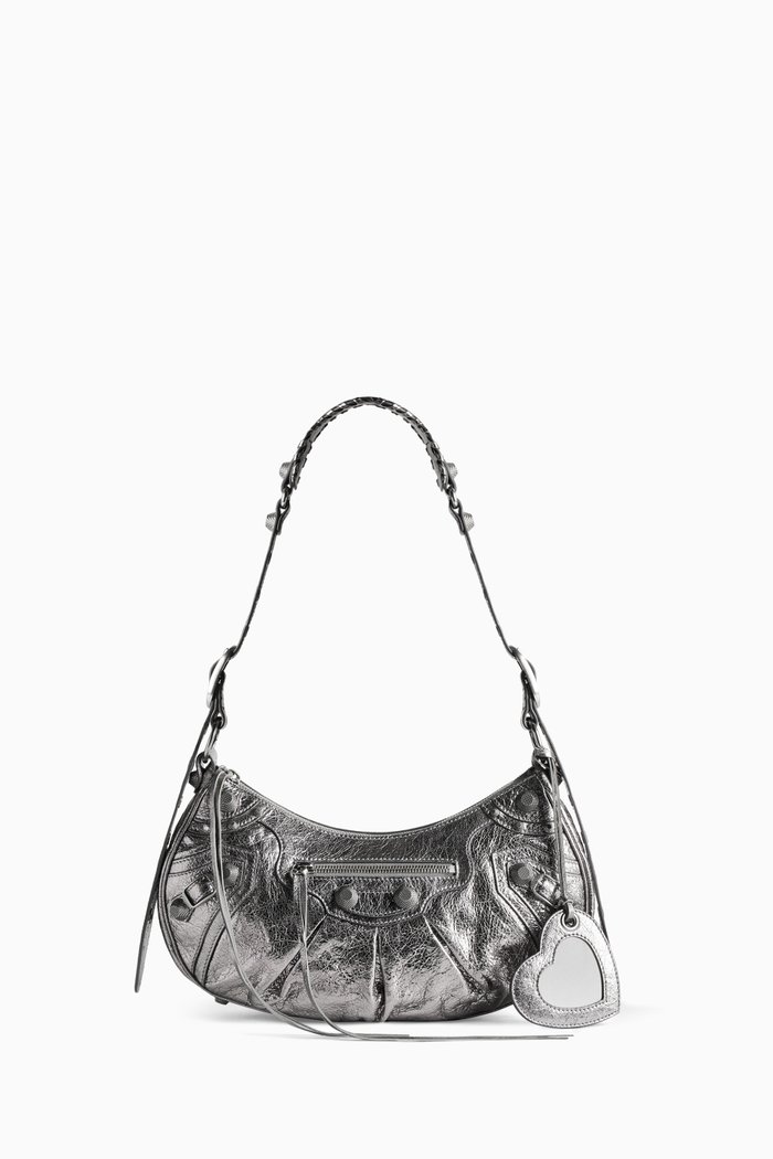 

Le Cagole Small Shoulder Bag in Metallic Leather, Silver