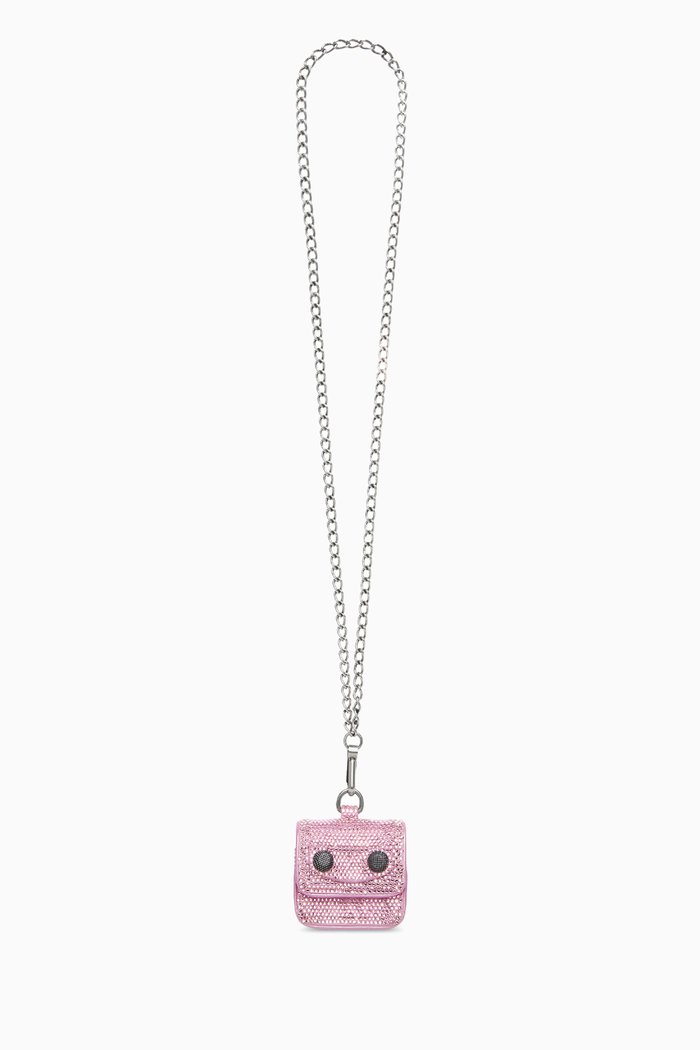 

Le Cagole Flap EarPods Case in Rhinestone-embellished Suede, Pink