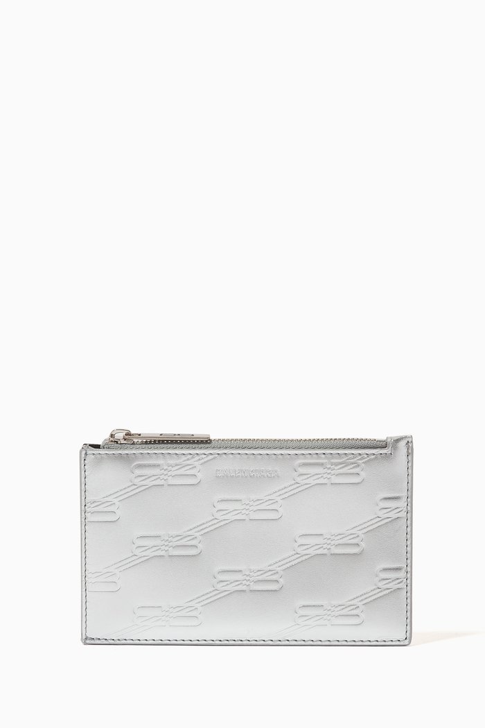 

BB Monogram Long Coin & Card Holder in Leather, Silver