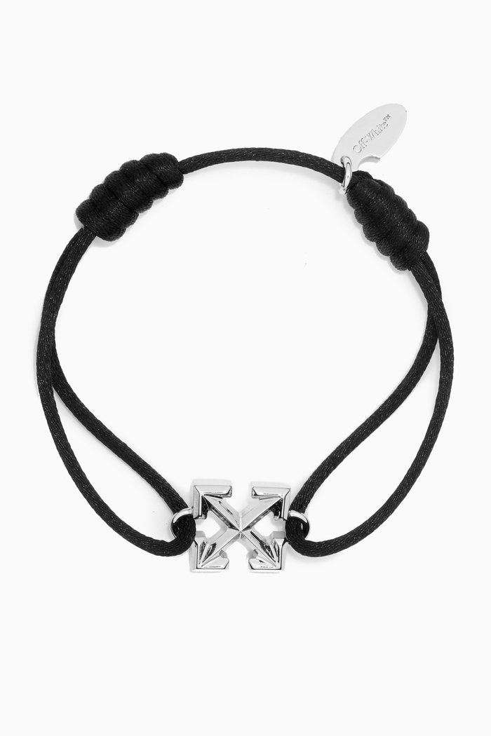 

Arrow Cord Bracelet in Brass & Leather, Black