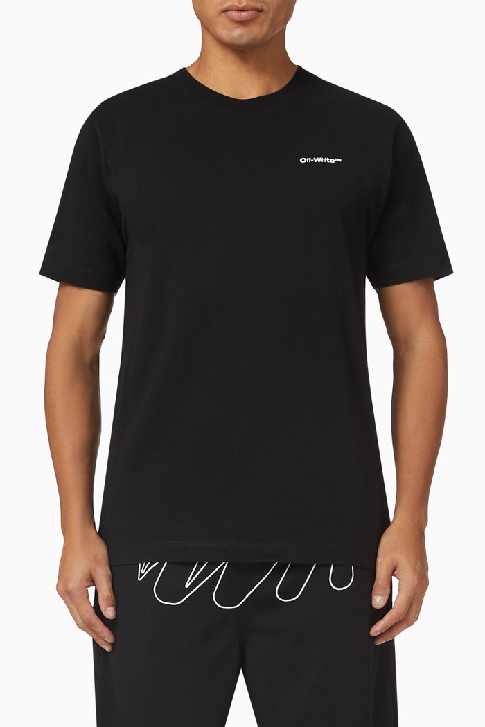 

Wave Diag-Stripe Outline Print T-shirt in Cotton, Black