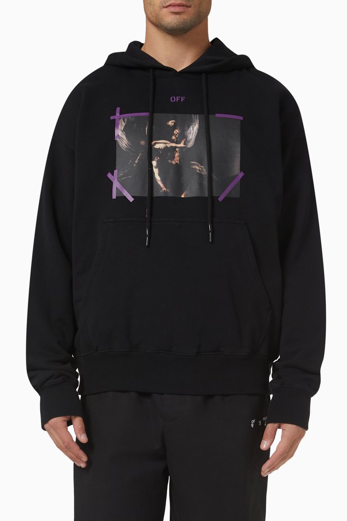 Arrow Caravaggio Mercy Print Hoodie in Cotton, Black