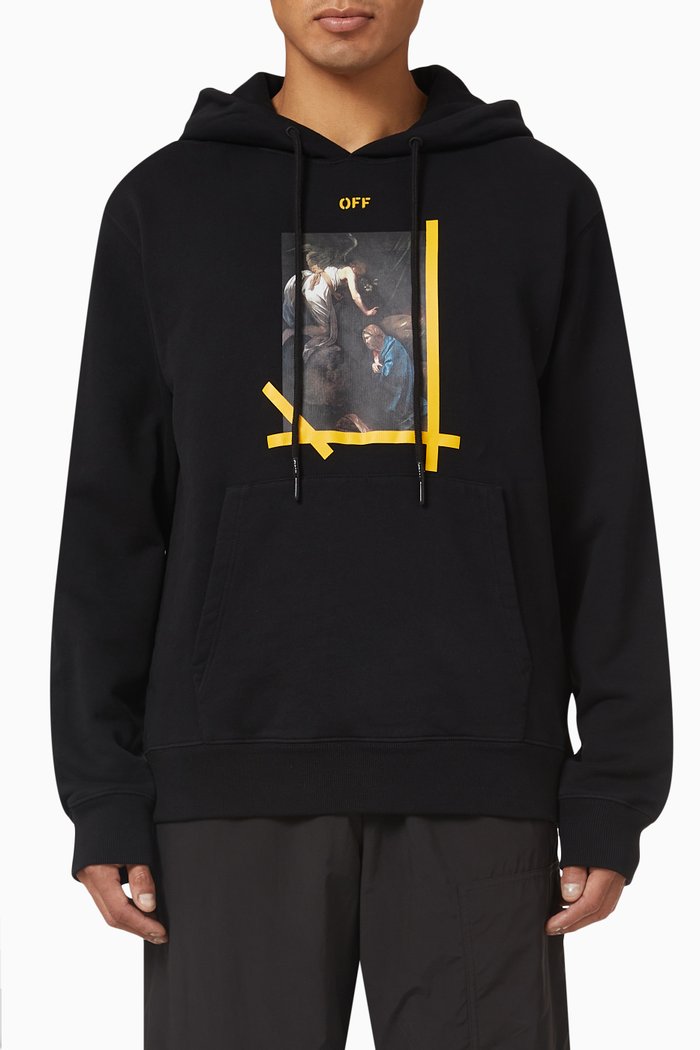 Arrow Caravaggio Print Slim Hoodie in Cotton, Black