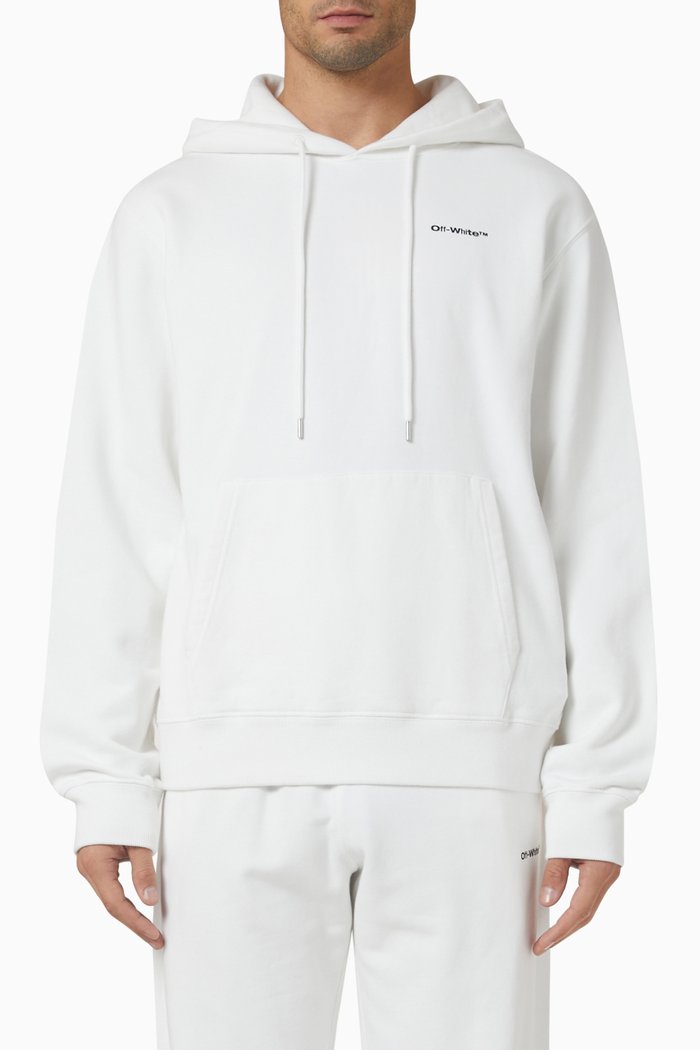 

Wave Diagonals Print Slim Hoodie in Cotton, White