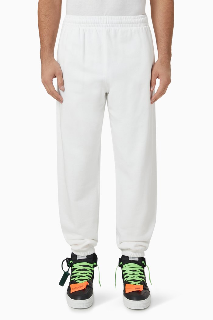 

Wave Diagonals Print Slim Sweatpants in Cotton, White