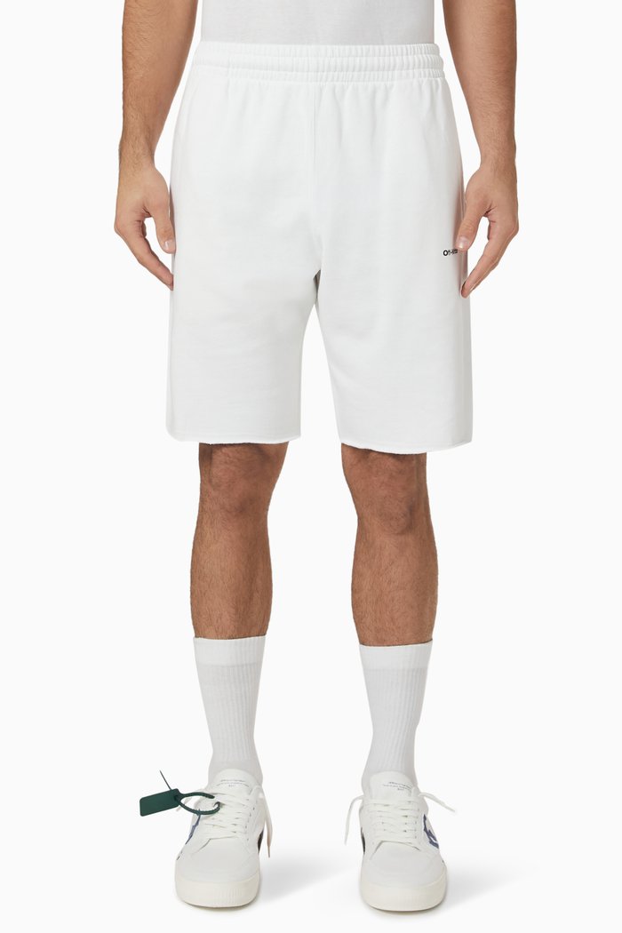 

Wave Diagonals Print Slim Sweatshorts in Cotton, White
