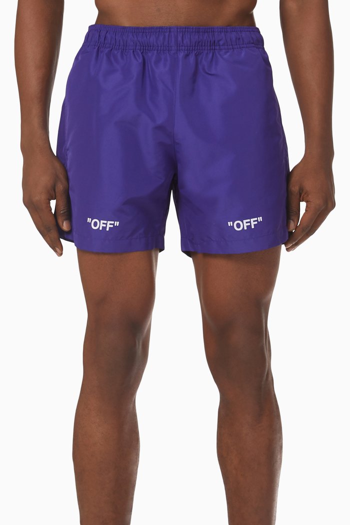 

Quote Print Swim Shorts in Nylon, Purple