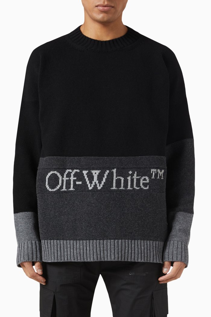 

Intarsia Logo Sweater in Wool Fleece, Black