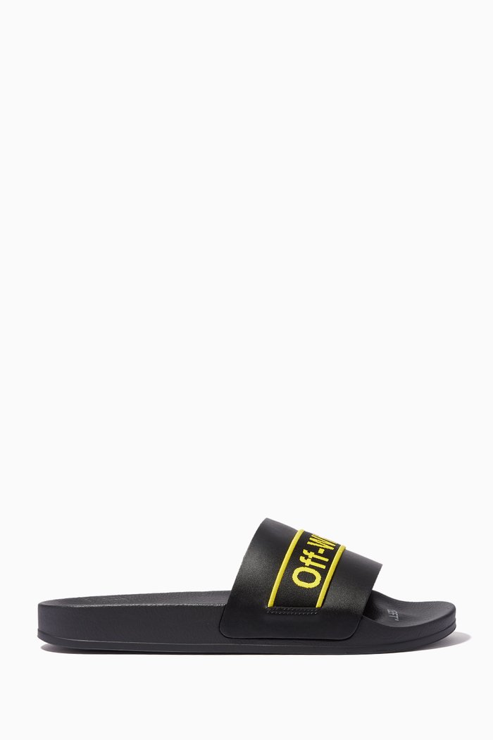 

Industrial Logo Belt Slides in Leather & Rubber, Black