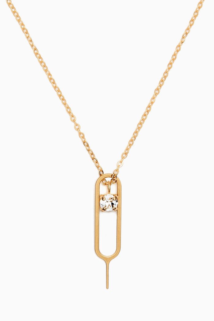 Sim Key & Rhinestone Charm Necklace in Metal, Gold