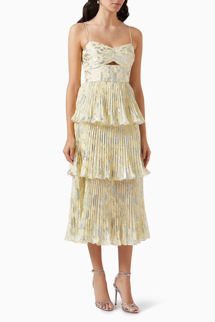 

Midi Dress in Metallic Jacquard, Yellow