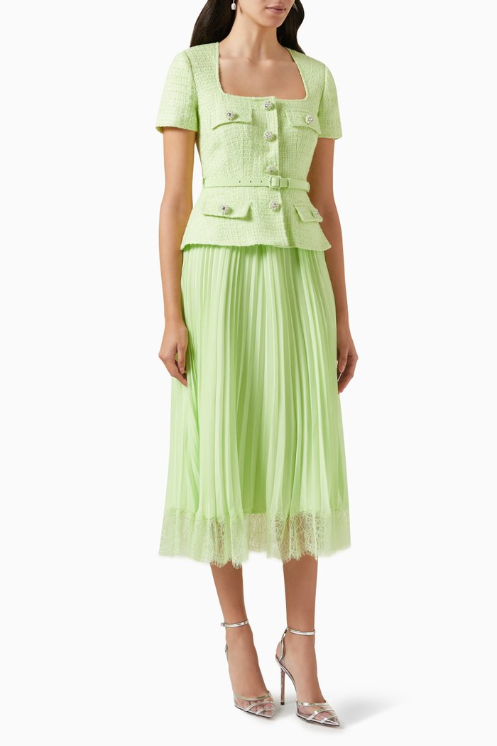 

Midi Dress in Bouclé & Chiffon, Green