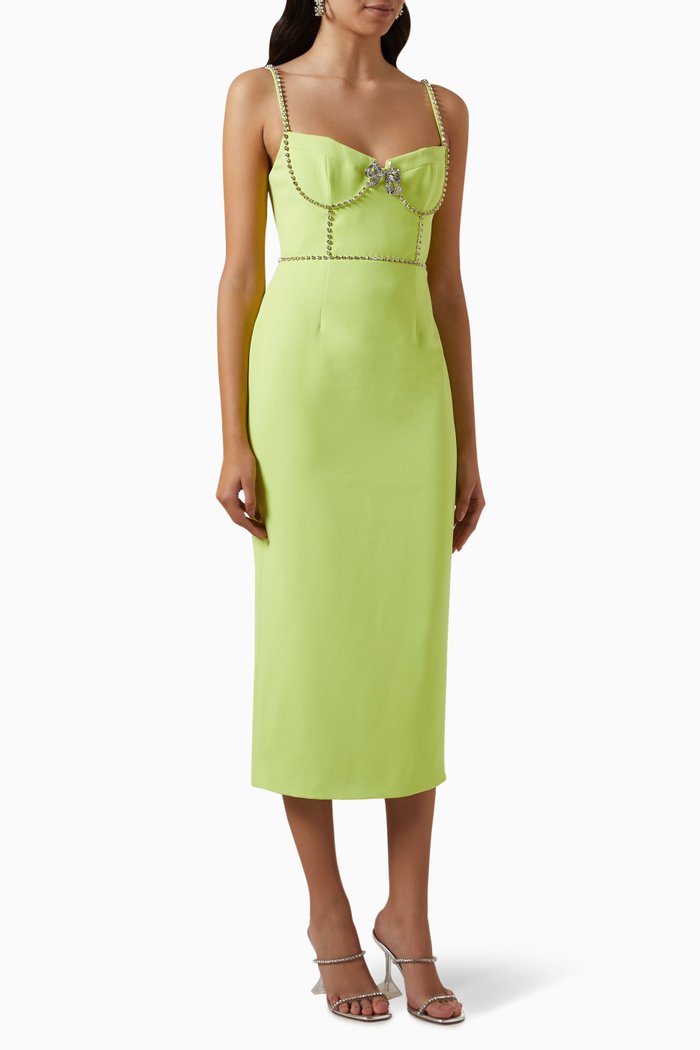 

Bow Midi Dress in Crepe, Green