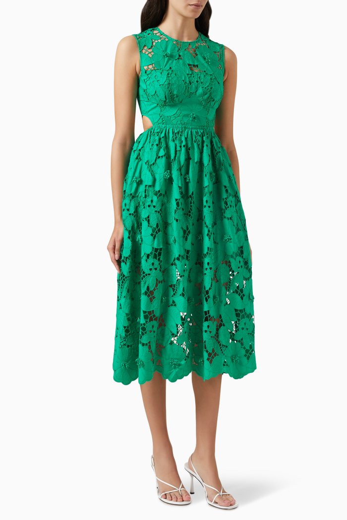 

Midi Dress in 3D Cotton Lace, Green
