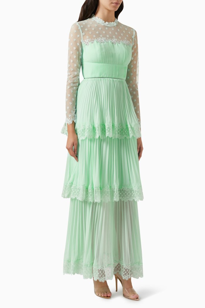 

Tiered Maxi Dress in Chiffon, Green