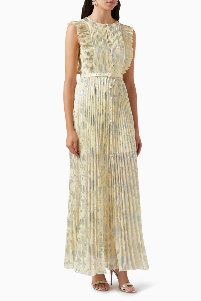 Maxi Dress in Metallic Jacquard, Yellow