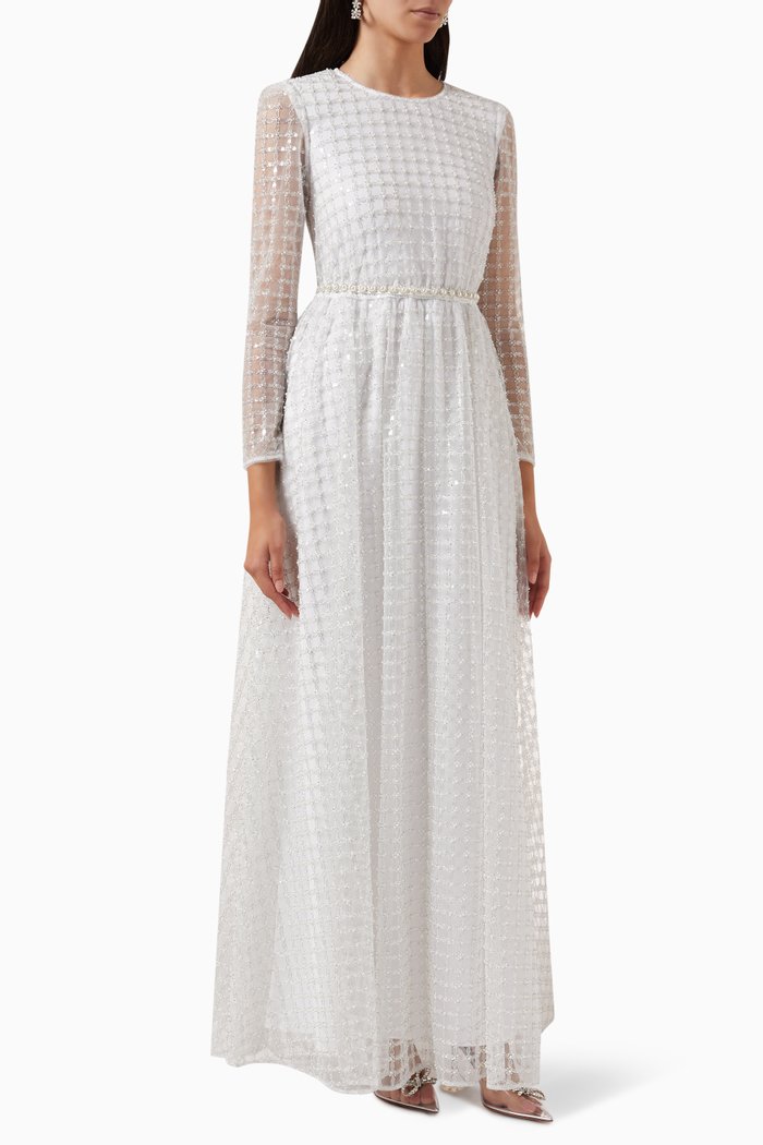 

Grid Sequin Maxi Dress, Neutral