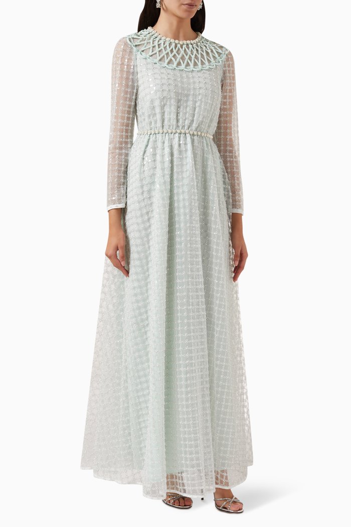 

Grid Sequin Maxi Dress, Green