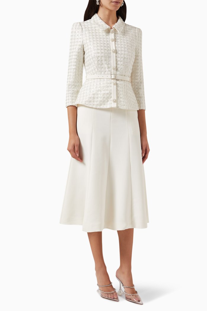 

Grid Sequin Cape Midi Dress, Neutral