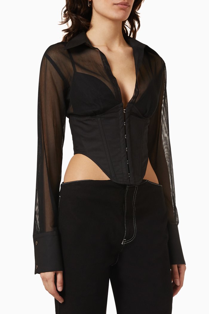 

Grid Corset Shirt in Organic Cotton, Black