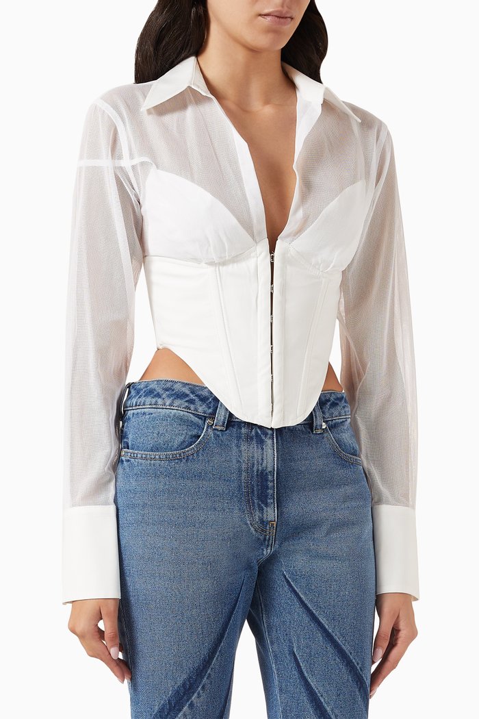 

Grid Corset Shirt in Organic Cotton, White