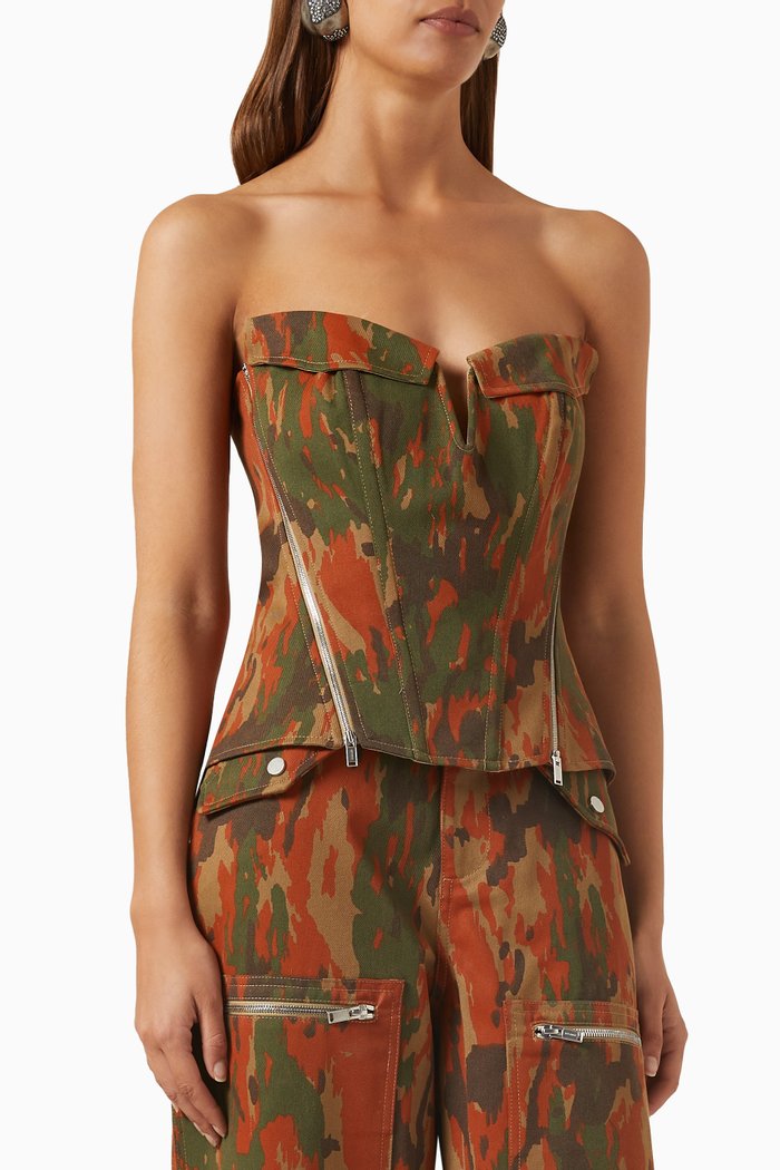 

V-wire Camo Corset in Tencel-blend, Multicolour