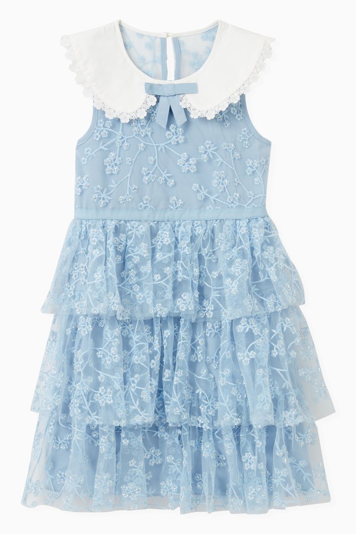 

Beaded Tiered Mini Dress, Blue