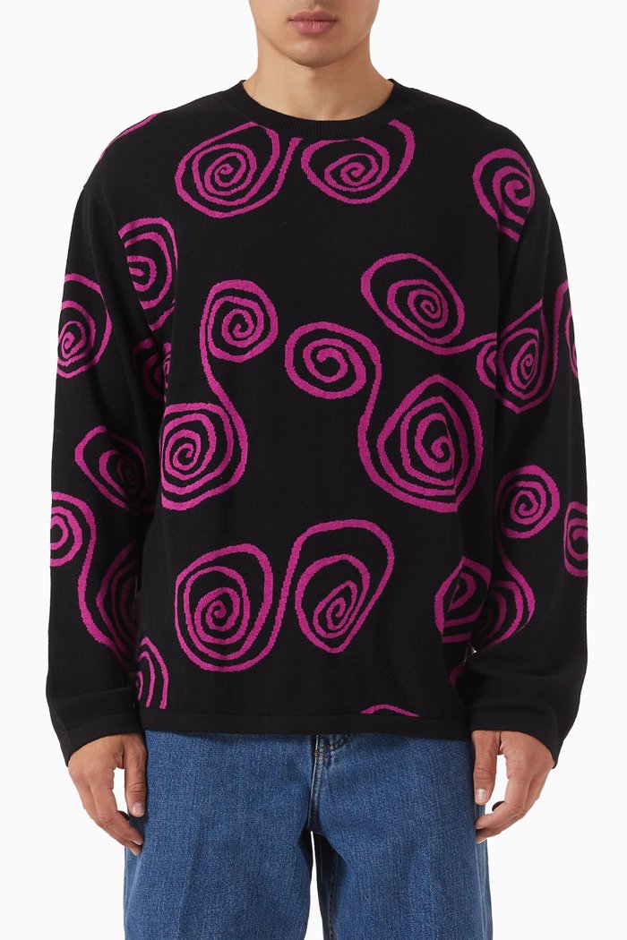 

Hand Drawn S Sweater in Knit Cotton, Black