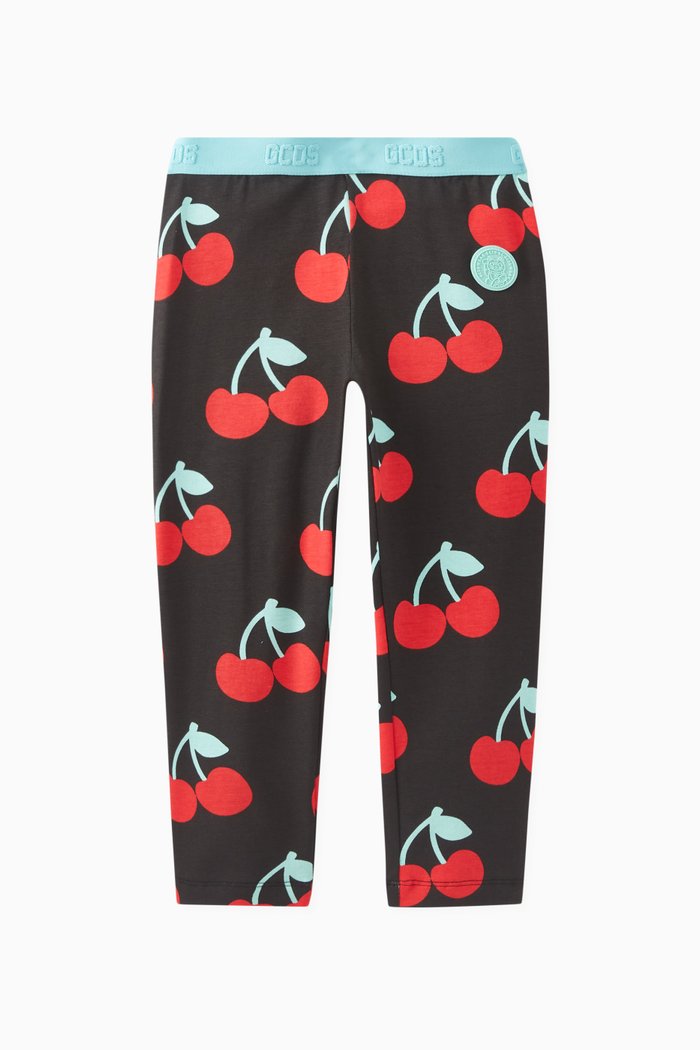 

All-over Cherry Print Leggings, Black