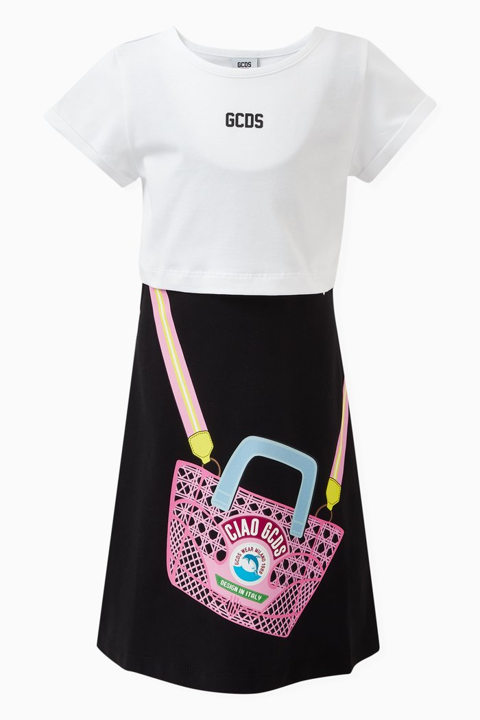 

Basket Shoulder Bag T-Shirt & Dress Set in Cotton Stretch, Black