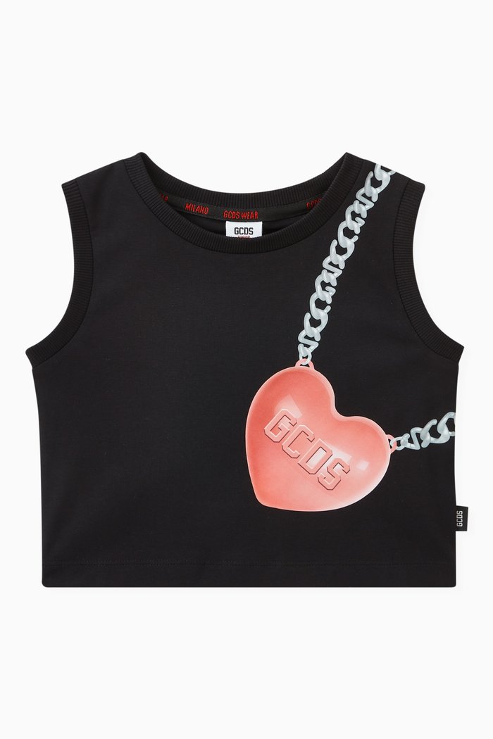 

Heart Bag Print Tank Top in Cotton, Black