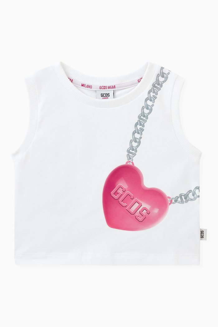 

Heart Bag Print Tank Top in Cotton, White
