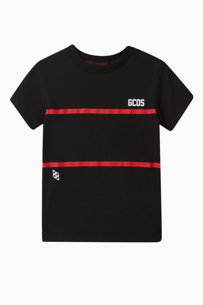 

Logo & Stripe Print T-shirt in Cotton, Black