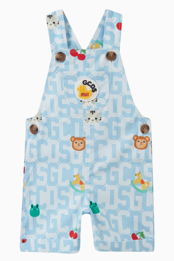 

All-over Print Dungarees in Cotton, Blue