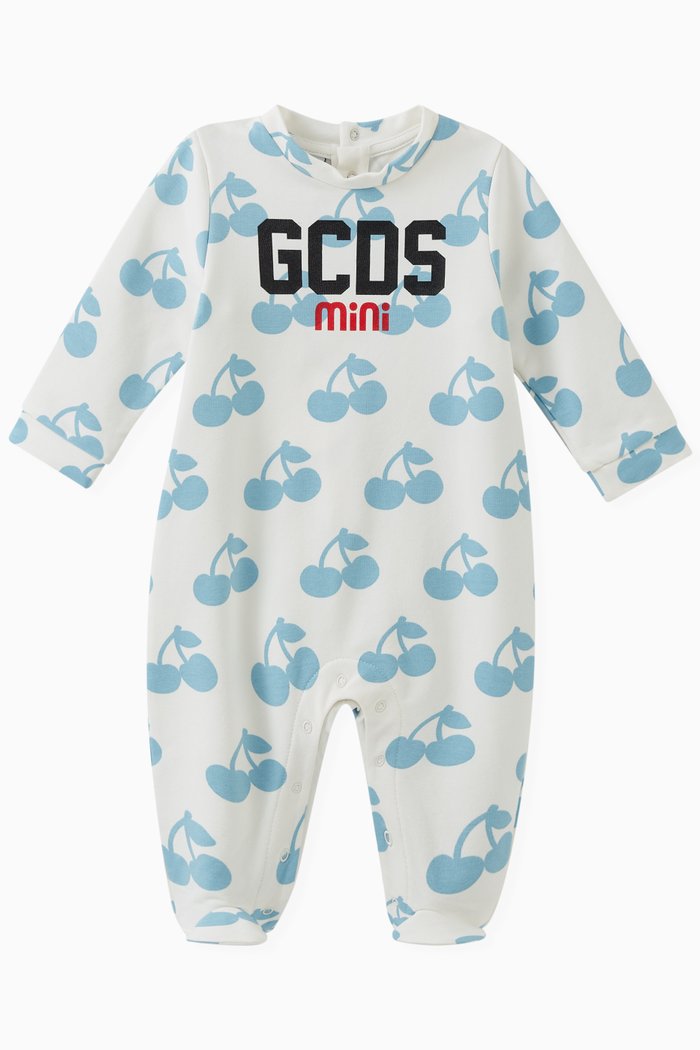

Logo and Cherry Print Sleepsuit in Cotton, Neutral