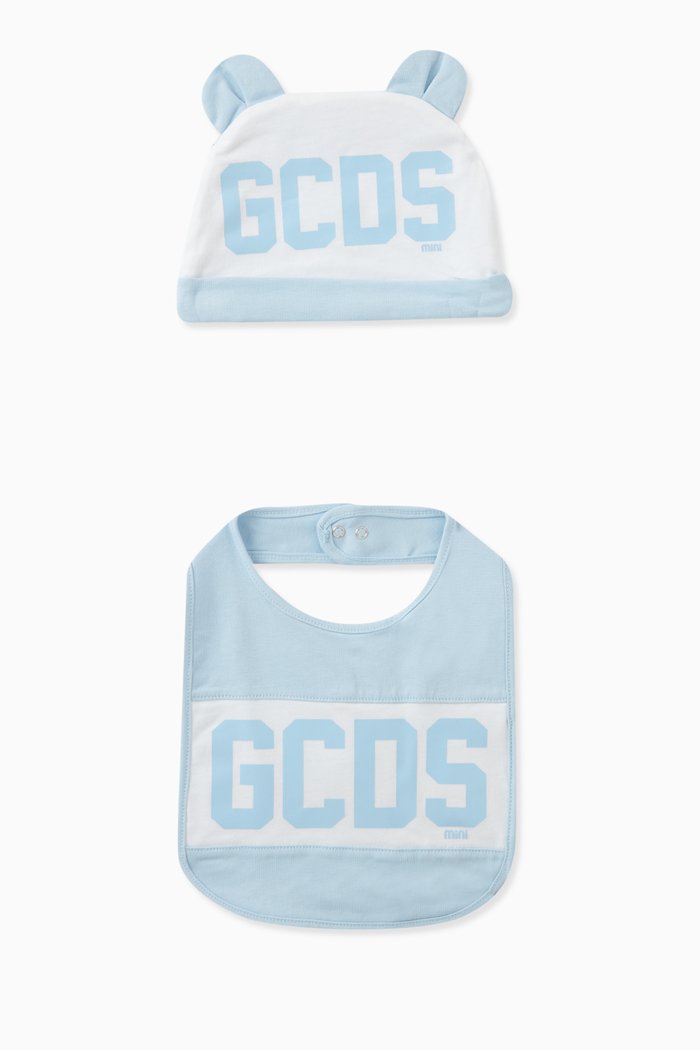 

Logo Print Hat & Bib Set, Blue