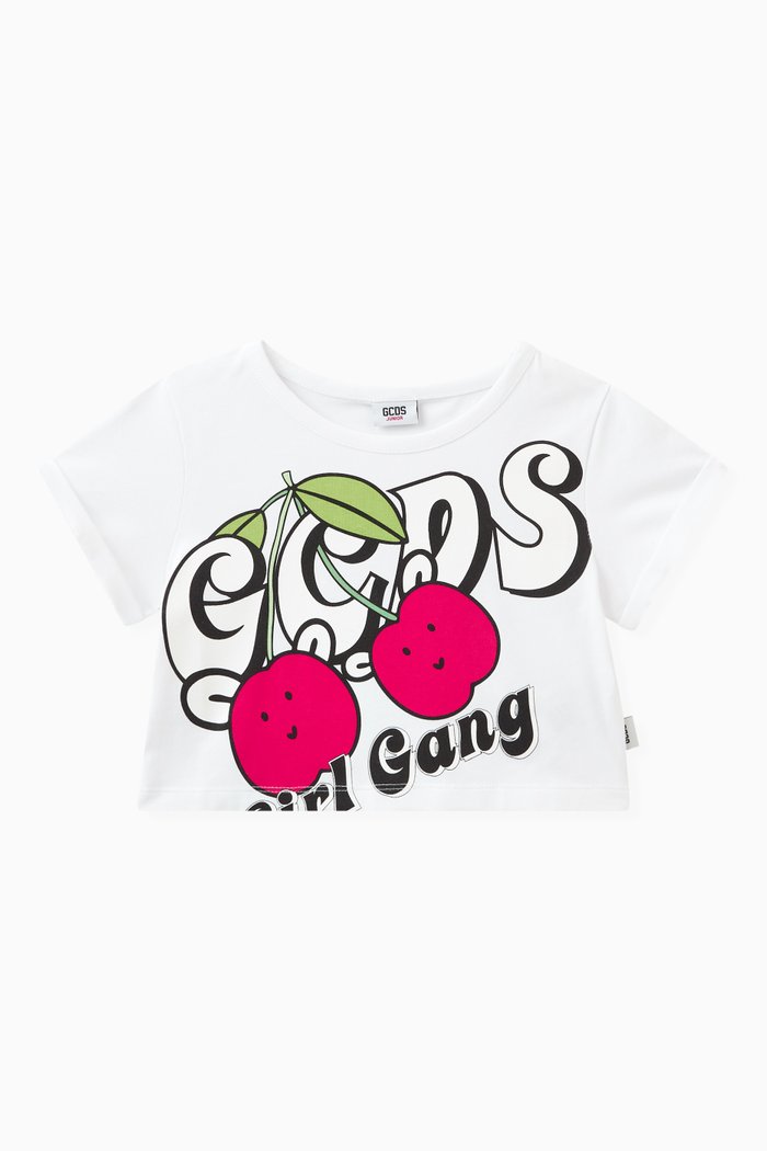 

Graphic Cherry Print T-shirt in Cotton Stretch, White