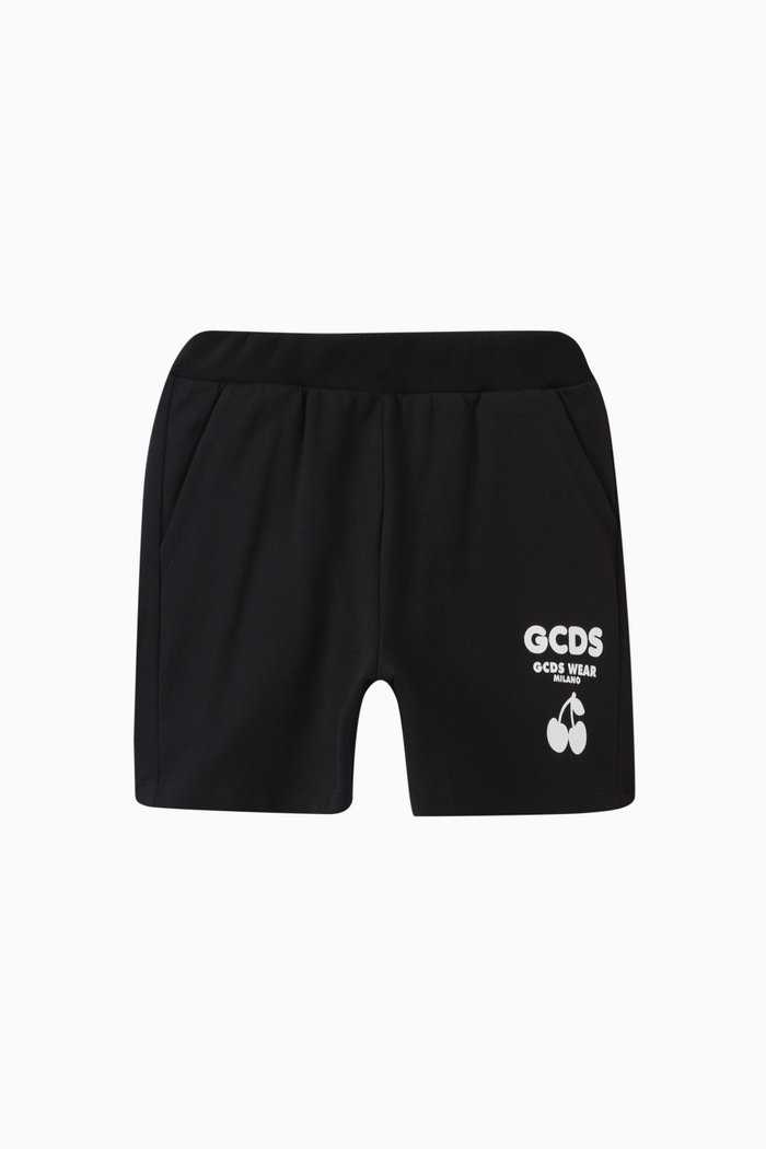 

Cherry Logo Print Shorts, Black