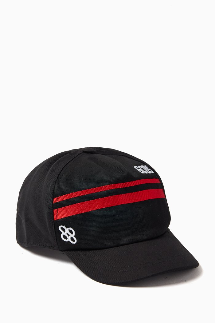 Logo Print Cap in Cotton, Black